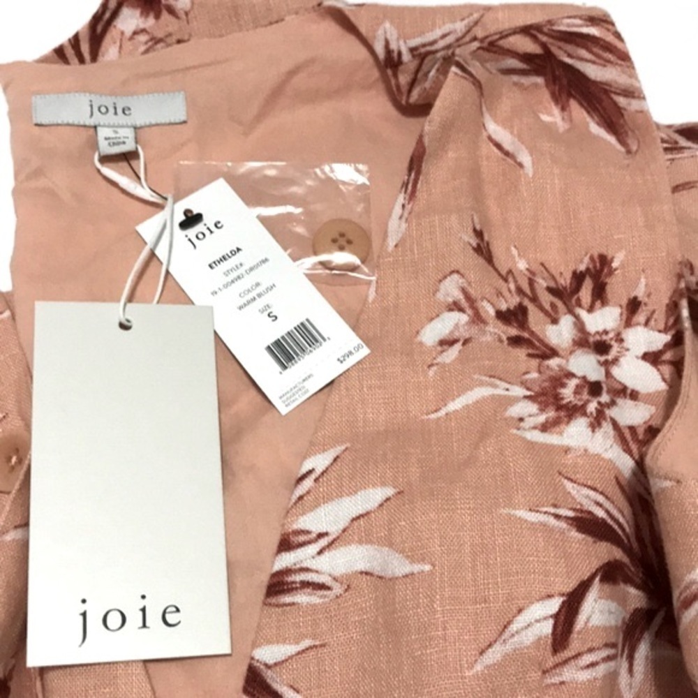 Joie Ethelda Warm Blush Belted Floral Linen Midi Dress - Picture 10 of 12